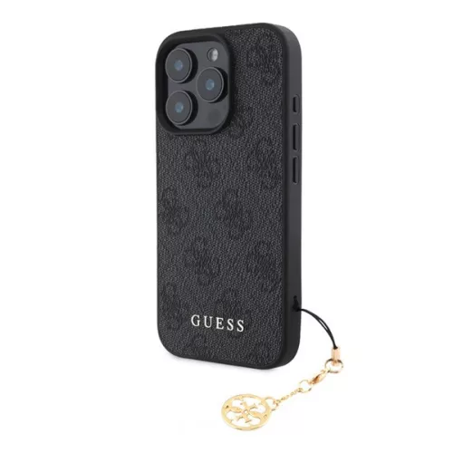 GUESS 4G CHARMS műanyag telefonvédő (textil hátlap, telefondísz) SÖTÉTSZÜRKE