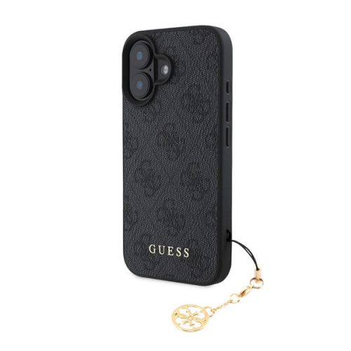 GUESS 4G CHARMS műanyag telefonvédő (textil hátlap, telefondísz) SÖTÉTSZÜRKE