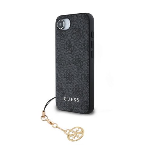 GUESS 4G CHARMS műanyag telefonvédő (textil hátlap, telefondísz) SÖTÉTSZÜRKE