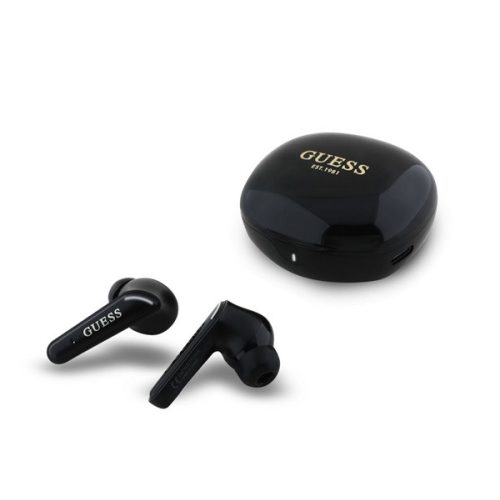 GUESS GLOSSY CLASSIC LOGO bluetooth fülhallgató SZTEREO (v5.4, TWS, mikrofon + töltőtok) FEKETE