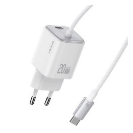 USAMS JC MINI hálózati töltő Type-C aljzat (20W, PD gyorstöltő, GaN + fix Type-C kábel) FEHÉR   USAMS JC MINI hálózati töltő Type-C aljzat (20W, PD gyorstöltő, GaN + fix Type-C kábel) FEHÉR
