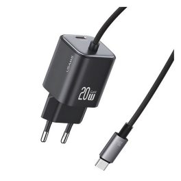 USAMS JC MINI hálózati töltő Type-C aljzat (20W, PD gyorstöltő, GaN + fix Type-C kábel) FEKETE   USAMS JC MINI hálózati töltő Type-C aljzat (20W, PD gyorstöltő, GaN + fix Type-C kábel) FEKETE