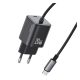 USAMS JC MINI hálózati töltő Type-C aljzat (20W, PD gyorstöltő, GaN + fix Type-C kábel) FEKETE