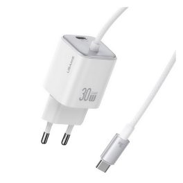 USAMS JC MINI hálózati töltő Type-C aljzat (30W, PD gyorstöltő, GaN + fix Type-C kábel) FEHÉR   USAMS JC MINI hálózati töltő Type-C aljzat (30W, PD gyorstöltő, GaN + fix Type-C kábel) FEHÉR