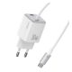 USAMS JC MINI hálózati töltő Type-C aljzat (30W, PD gyorstöltő, GaN + fix Type-C kábel) FEHÉR
