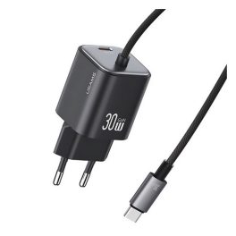 USAMS JC MINI hálózati töltő Type-C aljzat (30W, PD gyorstöltő, GaN + fix Type-C kábel) FEKETE   USAMS JC MINI hálózati töltő Type-C aljzat (30W, PD gyorstöltő, GaN + fix Type-C kábel) FEKETE