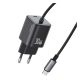 USAMS JC MINI hálózati töltő Type-C aljzat (30W, PD gyorstöltő, GaN + fix Type-C kábel) FEKETE