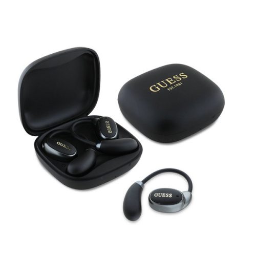 GUESS SATIN CLASSIC LOGO bluetooth fülhallgató SZTEREO (v5.4, TWS, fülre akasztható, mikrofon + töltőtok) FEKETE