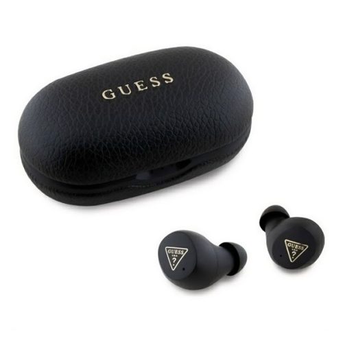 GUESS PU GRAINED bluetooth fülhallgató SZTEREO (v5.3, TWS, mikrofon, zajszűrő, IPX5 + töltőtok) FEKETE