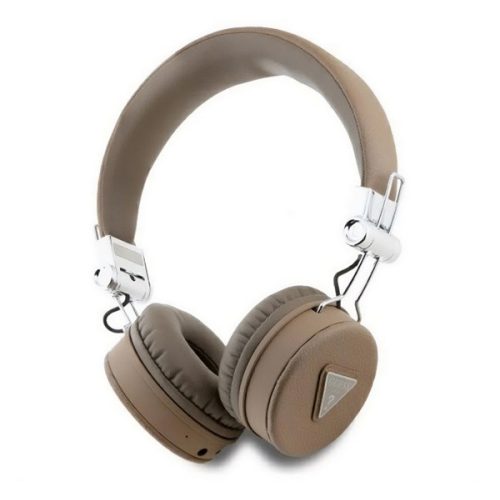 GUESS PU GRAINED TRAINGLE LOGO bluetooth fejhallgató SZTEREO (v5.3, mikrofon, zajszűrő, microSD kártyaolvasó) BARNA