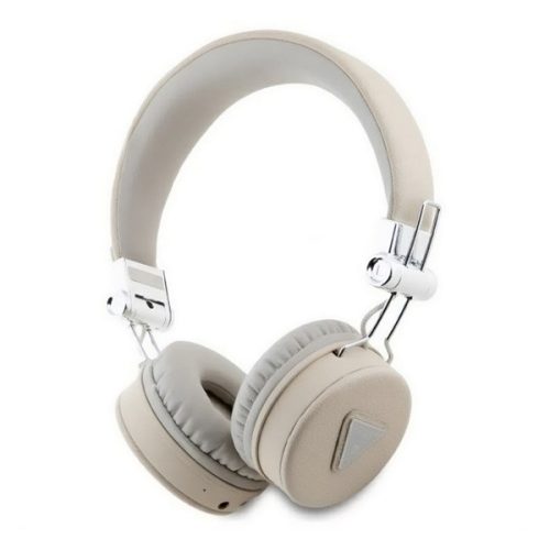 GUESS PU GRAINED TRAINGLE LOGO bluetooth fejhallgató SZTEREO (v5.3, mikrofon, zajszűrő, microSD kártyaolvasó) BÉZS