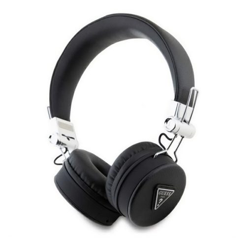 GUESS PU GRAINED TRAINGLE LOGO bluetooth fejhallgató SZTEREO (v5.3, mikrofon, zajszűrő, microSD kártyaolvasó) FEKETE