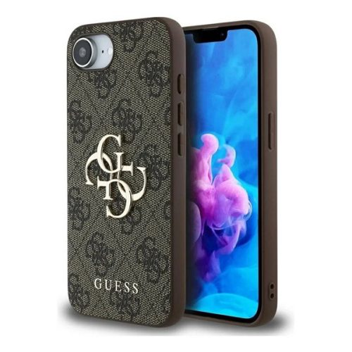 GUESS PU 4G METAL LOGO CASE műanyag telefonvédő (ütésállóság, bőr hatású hátlap) BARNA