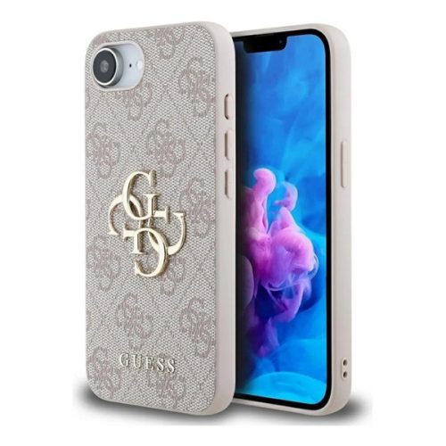 GUESS PU 4G METAL LOGO műanyag telefonvédő (ütésállóság, bőr hatású hátlap) RÓZSASZÍN