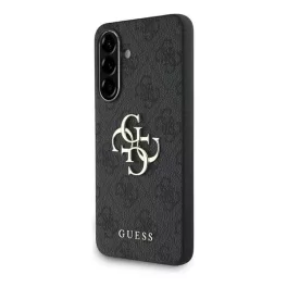   GUESS PU 4G METAL LOGO műanyag telefonvédő (ütésállóság, bőr hatású hátlap) SÖTÉTSZÜRKE