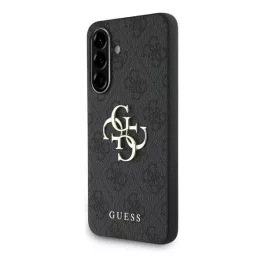   GUESS PU 4G METAL LOGO műanyag telefonvédő (ütésállóság, bőr hatású hátlap) SÖTÉTSZÜRKE