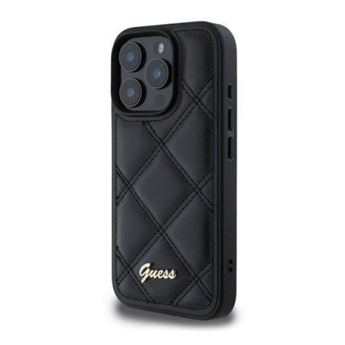 GUESS PU LEATHER QUILTED szilikon telefonvédő (ütésállóság, bőr hatású hátlap, rombusz) FEKETE