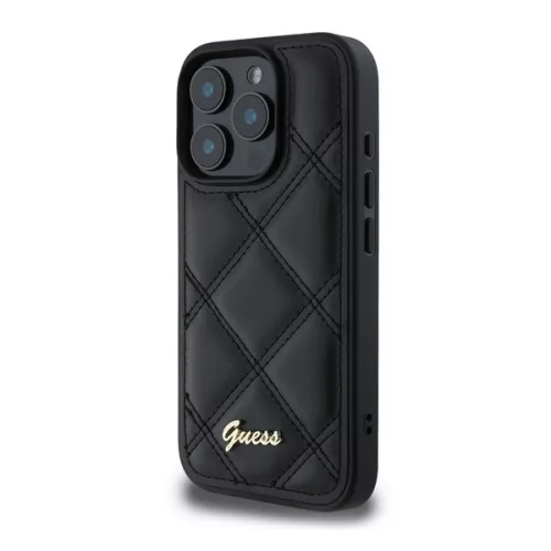 GUESS PU LEATHER QUILTED szilikon telefonvédő (ütésállóság, bőr hatású hátlap, rombusz) FEKETE