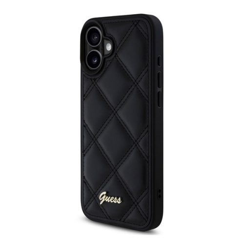 GUESS PU LEATHER QUILTED szilikon telefonvédő (ütésállóság, bőr hatású hátlap, rombusz) FEKETE