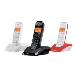   MOTOROLA S1203 TRIO telefon készülék (vezeték nélküli, 3 kézibeszélő, nagy gomb és kijelző, DECT) FEKETE/FEHÉR/PIROS