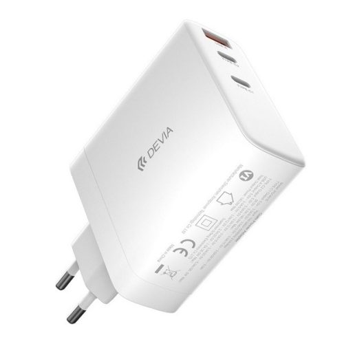 DEVIA EXTREME hálózati töltő USB+2 Type-C aljzat (140W, GaN, PD gyorstöltő) FEHÉR