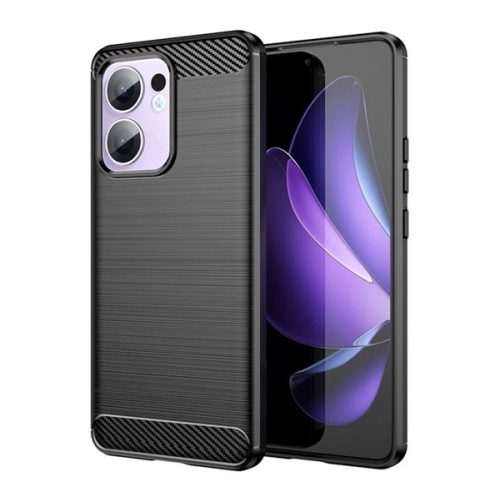 Szilikon telefonvédő (ütésállóság, légpárnás sarok, szálcsiszolt, karbon minta) FEKETE