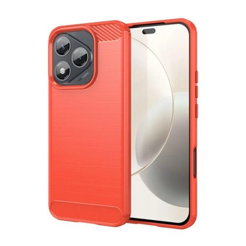 Szilikon telefonvédő (ütésállóság, légpárnás sarok, szálcsiszolt, karbon minta) PIROS