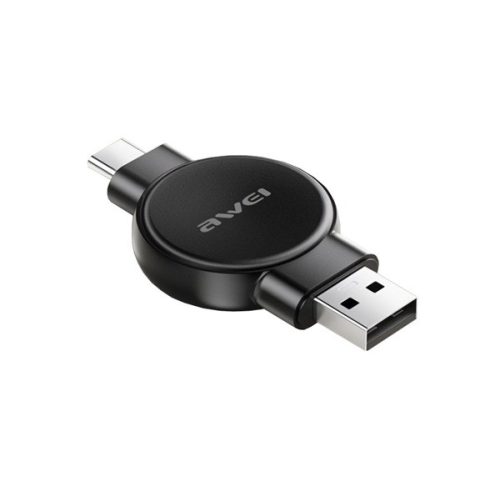 AWEI asztali töltő USB+Type-C (2.5W, wireless, mágneses, Samsung Watch töltő/Apple Watch töltő) FEKETE