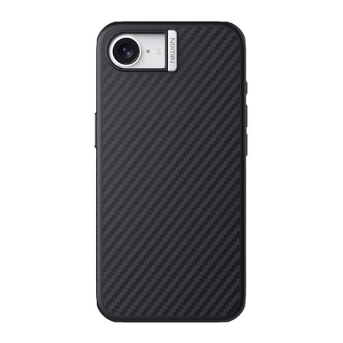 NILLKIN SYNTHETIC FIBER PRO műanyag telefonvédő (aramid bevonat, légpárnás sarok, karbon minta, MagSafe) FEKETE/EZÜST