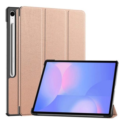 Tok álló, bőr hatású (aktív FLIP, oldalra nyíló, TRIFOLD, asztali tartó, ceruza tartó) ROZÉARANY