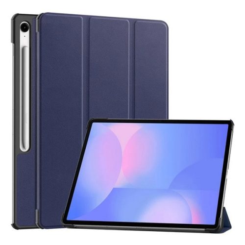 Tok álló, bőr hatású (aktív FLIP, oldalra nyíló, TRIFOLD, asztali tartó, ceruza tartó) SÖTÉTKÉK