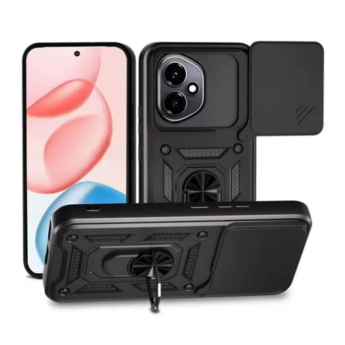 Defender szilikon telefonvédő (ütésállóság, tartógyűrű, kameravédő) FEKETE