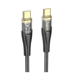   HOCO U121 adatkábel (Type-C - Type-C, 60W, PD gyorstöltő, LED jelzés, cipőfűző, 120cm) FEKETE