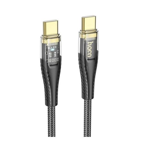 HOCO U121 adatkábel (Type-C - Type-C, 60W, PD gyorstöltő, 120cm, LED jelzés, cipőfűző) FEKETE