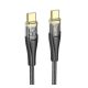 HOCO U121 adatkábel (Type-C - Type-C, 60W, PD gyorstöltő, 120cm, LED jelzés, cipőfűző) FEKETE