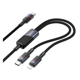   HOCO U139 adatkábel 2in1 (Type-C - Type-C/lightning, 100W, gyorstöltő, cipőfűző, 120cm) FEKETE