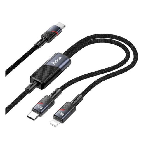 HOCO U139 adatkábel 2in1 (Type-C - Type-C/lightning, 100W, gyorstöltő, cipőfűző, 120cm) FEKETE