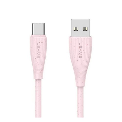 USAMS GREEN SERIES adatkábel (USB - Type-C, 18W, 3A, gyorstöltő, 100cm) RÓZSASZÍN