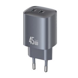   USAMS hálózati töltő 2 Type-C aljzat (45W, GaN, PD gyorstöltő 3.0) SÖTÉTSZÜRKE