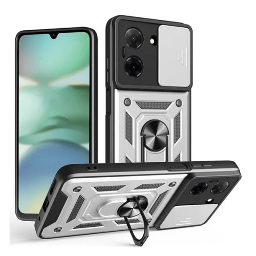 Defender szilikon telefonvédő (ütésállóság, tartógyűrű, kameravédő) EZÜST