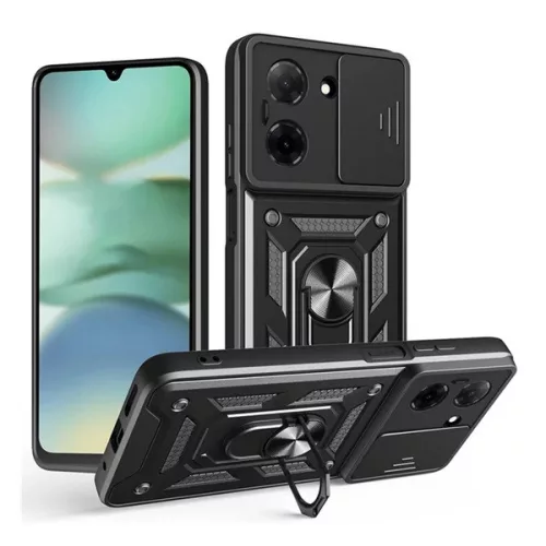 Defender szilikon telefonvédő (ütésállóság, tartógyűrű, kameravédő) FEKETE