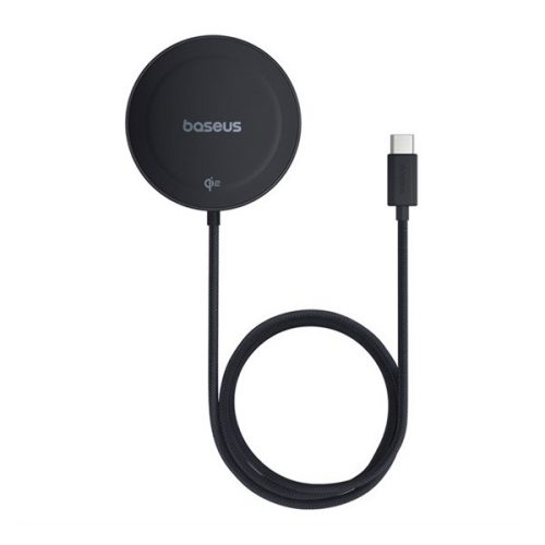 BASEUS SIMPLE MINI4 asztali töltő (15W, wireless, gyorstöltő, MagSafe, kitámasztó, Qi2 szabvány) FEKETE