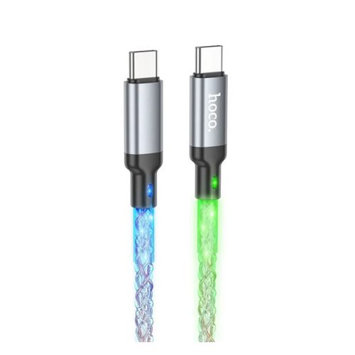 HOCO U112 adatkábel (Type-C - Type-C, 60W, gyorstöltő, 100cm, LED fény) FEKETE