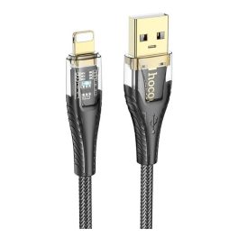   HOCO U121 adatkábel (USB - lightning, 2.4A, gyorstöltő, LED jelzés, cipőfűző, 120cm) FEKETE