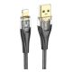 HOCO U121 adatkábel (USB - lightning, 2.4A, gyorstöltő, 120cm, LED jelzés, cipőfűző) FEKETE
