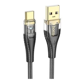   HOCO U121 adatkábel (USB - Type-C, 2.4A, gyorstöltő, LED jelzés, cipőfűző, 120cm) FEKETE