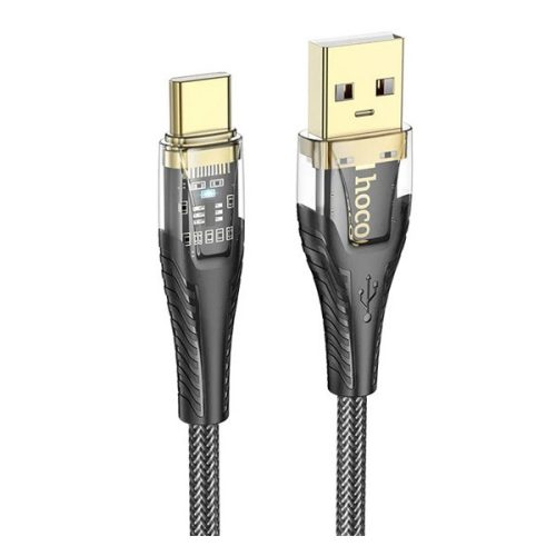 HOCO U121 adatkábel (USB - Type-C, 2.4A, gyorstöltő, LED jelzés, cipőfűző, 120cm) FEKETE
