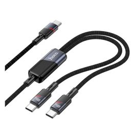   HOCO U139 adatkábel 2in1 (Type-C - 2 Type-C, 100W, PD gyorstöltő 3.0, cipőfűző, 120cm) FEKETE