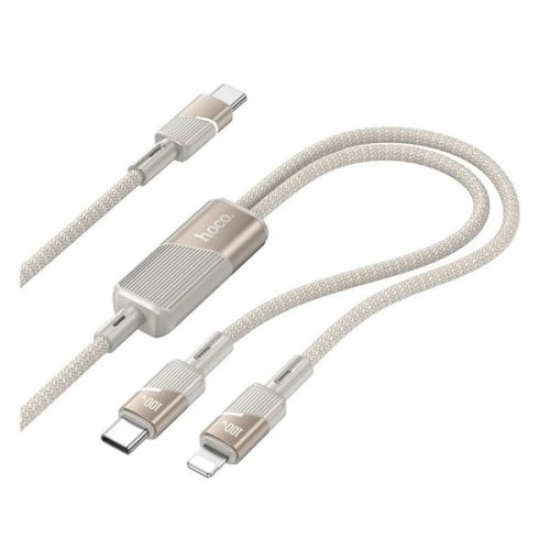 HOCO U139 adatkábel 2in1 (Type-C - Type-C/lightning, 100W, gyorstöltő, cipőfűző, 120cm) ARANY