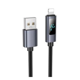   HOCO X112 adatkábel (USB - lightning, 2.4A, gyorstöltő, LED kijelző, cipőfűző, 100cm) FEKETE